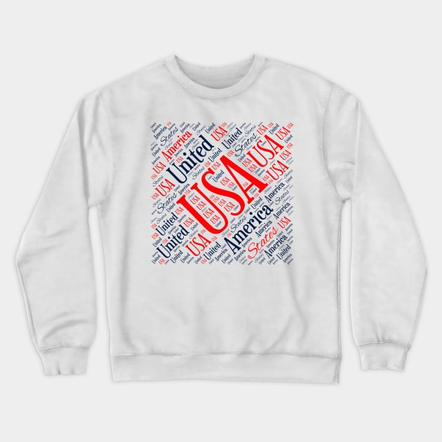 USA Patriotic Red White and Blue Word Art Crewneck Sweatshirt by hobrath